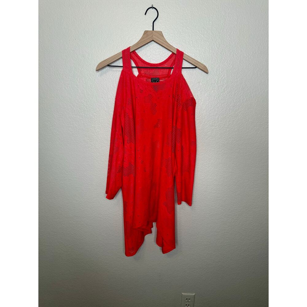 CLARA SUN WOO Women's XL Eyelet Cold Shoulder Tunic Top Orange Cover Up USA - Picture 9 of 11